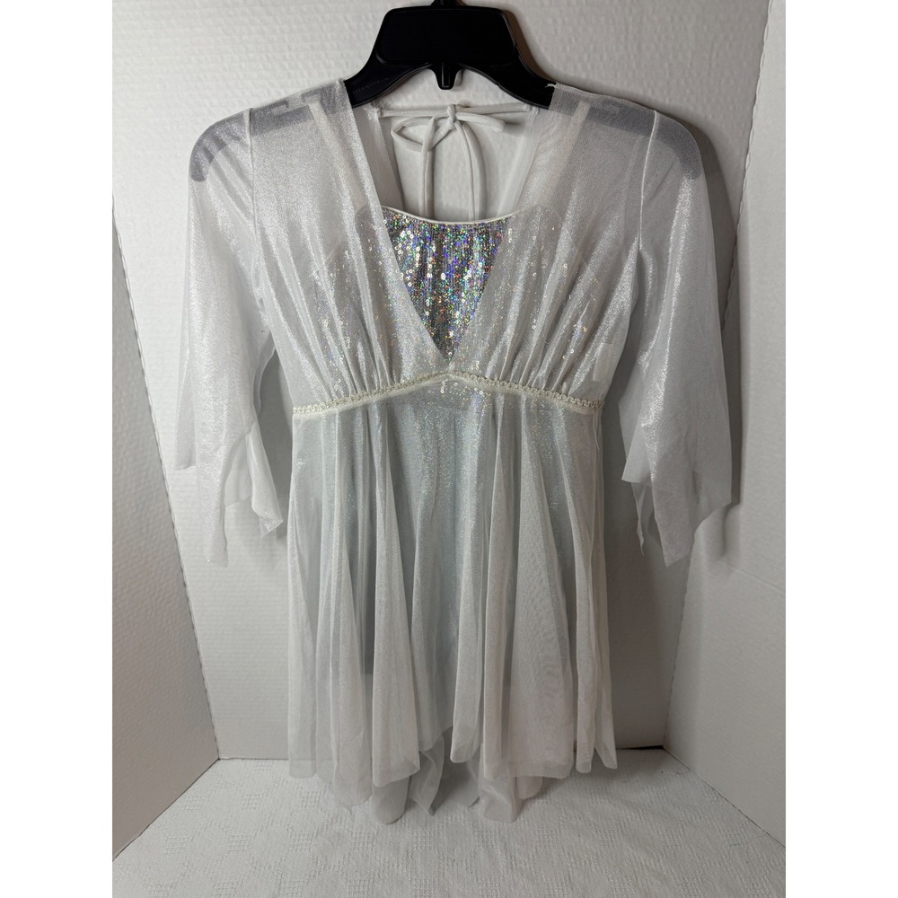 Revolution White Iridescent Sequin Dance Costume Performance Outfit Girls 5/6